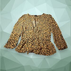 Zara TRF Collection Tan Black Leopard Faux Wrap Peplum Blouse Size M